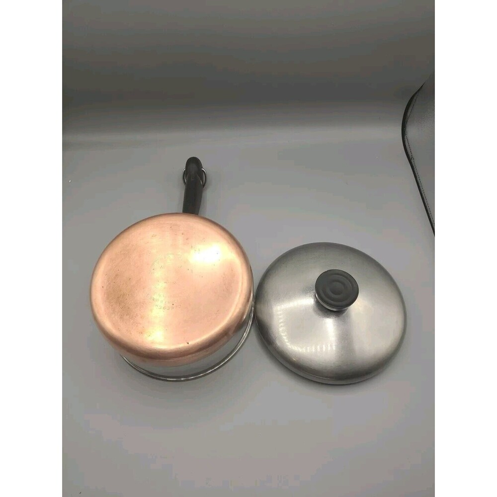 Vintage Revere Ware 1.5 Qt Quart Copper Clad Stainless Double Ring Sauce Pan Lid